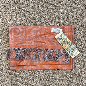 Jerusalem Cashmere Orange and Gray Scarf with Fringe